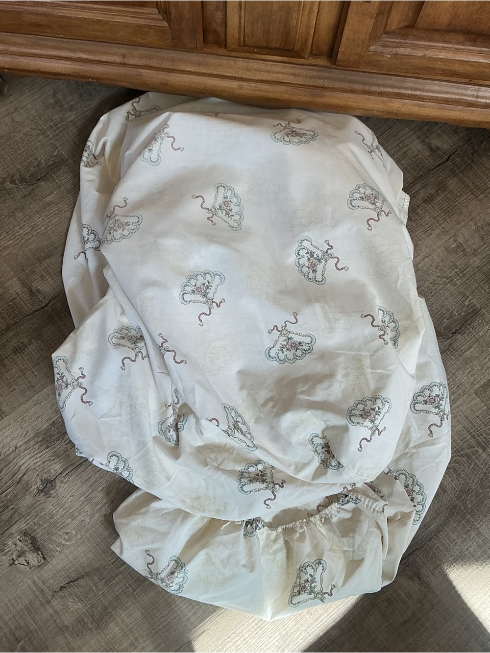 Vintage 90s LOUIS NICHOLE Twin Fitted Sheet Victorian Lace Fan Rose TWI